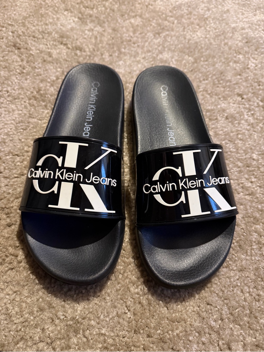 Calvin Klein Jeans Black & White Logo Slide Sandals
